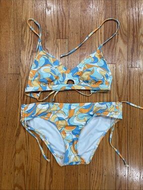 Hurley Blue, Yellow & Orange Patterned Two-Piece Bikini